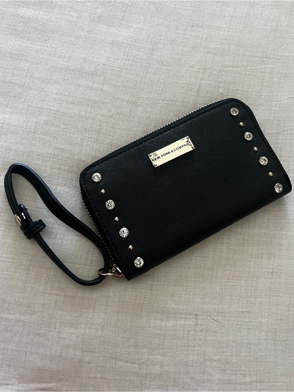 New York and Company Studded Bling Wristlet Wallet Black
